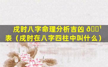 戌时八字命理分析吉凶 🌹 表（戌时在八字四柱中叫什么）